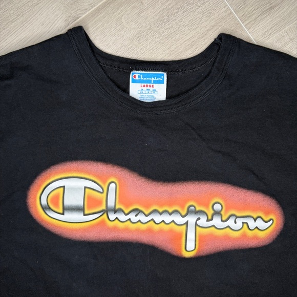 Vintage Champion Neon Glow Logo T Shirt L Black - Picture 2 of 4